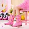 imageFloral Embroidered Girls Cowgirl Boots Western Cowboy Boots For Toddler To Big Kids Square Toe Mid Calf Side Zipper Horse Riding BirthdaySf Rose Pink