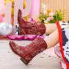 imageGirls Cowboy Boots Classic Western Floral Embroidery Sparkly Rhinestone Little Big Kids Cowgirl Boots Side Zipper Mid Calf Square Toe Toddler Girls Boot Riding Concert Party Wedding HalloweenRed