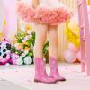 imageGirls Cowboy Boots Classic Western Floral Embroidery Sparkly Rhinestone Little Big Kids Cowgirl Boots Side Zipper Mid Calf Square Toe Toddler Girls Boot Riding Concert Party Wedding HalloweenRose Pink