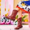 imageGirls Cowboy Boots Classic Western Floral Embroidery Sparkly Rhinestone Little Big Kids Cowgirl Boots Side Zipper Mid Calf Square Toe Toddler Girls Boot Riding Concert Party Wedding HalloweenRed