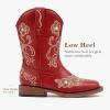 imageGirls Cowboy Boots Classic Western Floral Embroidery Sparkly Rhinestone Little Big Kids Cowgirl Boots Side Zipper Mid Calf Square Toe Toddler Girls Boot Riding Concert Party Wedding HalloweenRed