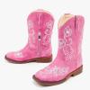 imageGirls Cowboy Boots Classic Western Floral Embroidery Sparkly Rhinestone Little Big Kids Cowgirl Boots Side Zipper Mid Calf Square Toe Toddler Girls Boot Riding Concert Party Wedding HalloweenRose Pink