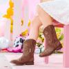 imageGirls Cowboy Boots Classic Western Floral Embroidery Sparkly Rhinestone Little Big Kids Cowgirl Boots Side Zipper Mid Calf Square Toe Toddler Girls Boot Riding Concert Party Wedding HalloweenBrown