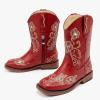 imageGirls Cowboy Boots Classic Western Floral Embroidery Sparkly Rhinestone Little Big Kids Cowgirl Boots Side Zipper Mid Calf Square Toe Toddler Girls Boot Riding Concert Party Wedding HalloweenRed