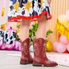 imageGirls Cowboy Boots Classic Western Floral Embroidery Sparkly Rhinestone Little Big Kids Cowgirl Boots Side Zipper Mid Calf Square Toe Toddler Girls Boot Riding Concert Party Wedding HalloweenRed