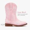 imageGirls Cowboy Boots Classic Western Floral Embroidery Sparkly Rhinestone Little Big Kids Cowgirl Boots Side Zipper Mid Calf Square Toe Toddler Girls Boot Riding Concert Party Wedding HalloweenLight Pink