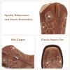 imageGirls Cowboy Boots Classic Western Floral Embroidery Sparkly Rhinestone Little Big Kids Cowgirl Boots Side Zipper Mid Calf Square Toe Toddler Girls Boot Riding Concert Party Wedding HalloweenBrown