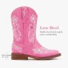 imageGirls Cowboy Boots Classic Western Floral Embroidery Sparkly Rhinestone Little Big Kids Cowgirl Boots Side Zipper Mid Calf Square Toe Toddler Girls Boot Riding Concert Party Wedding HalloweenRose Pink