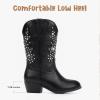 imageSparkly Rhinestone Cowgirl Boots Toddler to Big Kids Mid Calf Zipper Low Heel Pointed Toes Party Birthday Dress UpBlack