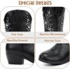 imageSparkly Rhinestone Cowgirl Boots Toddler to Big Kids Mid Calf Zipper Low Heel Pointed Toes Party Birthday Dress UpBlack