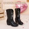 imageSparkly Rhinestone Cowgirl Boots Toddler to Big Kids Mid Calf Zipper Low Heel Pointed Toes Party Birthday Dress UpBlack