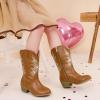imageSparkly Rhinestone Cowgirl Boots Toddler to Big Kids Mid Calf Zipper Low Heel Pointed Toes Party Birthday Dress UpBrown