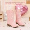 imageSparkly Rhinestone Cowgirl Boots Toddler to Big Kids Mid Calf Zipper Low Heel Pointed Toes Party Birthday Dress UpClassic Pink