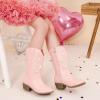 imageSparkly Rhinestone Cowgirl Boots Toddler to Big Kids Mid Calf Zipper Low Heel Pointed Toes Party Birthday Dress UpClassic Pink