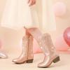 imageSparkly Rhinestone Cowgirl Boots Toddler to Big Kids Mid Calf Zipper Low Heel Pointed Toes Party Birthday Dress UpPu Champagne
