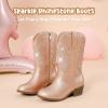 imageSparkly Rhinestone Cowgirl Boots Toddler to Big Kids Mid Calf Zipper Low Heel Pointed Toes Party Birthday Dress UpPu Champagne