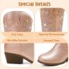 imageSparkly Rhinestone Cowgirl Boots Toddler to Big Kids Mid Calf Zipper Low Heel Pointed Toes Party Birthday Dress UpPu Champagne