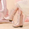 imageSparkly Rhinestone Cowgirl Boots Toddler to Big Kids Mid Calf Zipper Low Heel Pointed Toes Party Birthday Dress UpPu Champagne