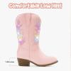 imageSparkly Rhinestone Cowgirl Boots Toddler to Big Kids Mid Calf Zipper Low Heel Pointed Toes Party Birthday Dress UpPu Pink
