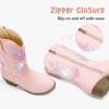 imageSparkly Rhinestone Cowgirl Boots Toddler to Big Kids Mid Calf Zipper Low Heel Pointed Toes Party Birthday Dress UpPu Pink