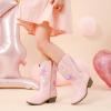 imageSparkly Rhinestone Cowgirl Boots Toddler to Big Kids Mid Calf Zipper Low Heel Pointed Toes Party Birthday Dress UpPu Pink