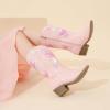 imageSparkly Rhinestone Cowgirl Boots Toddler to Big Kids Mid Calf Zipper Low Heel Pointed Toes Party Birthday Dress UpPu Pink