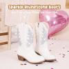 imageSparkly Rhinestone Cowgirl Boots Toddler to Big Kids Mid Calf Zipper Low Heel Pointed Toes Party Birthday Dress UpPu White