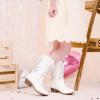 imageSparkly Rhinestone Cowgirl Boots Toddler to Big Kids Mid Calf Zipper Low Heel Pointed Toes Party Birthday Dress UpPu White