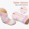 imageSparkly Rhinestone Cowgirl Boots Toddler to Big Kids Mid Calf Zipper Low Heel Pointed Toes Party Birthday Dress UpRainbow Pink