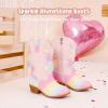 imageSparkly Rhinestone Cowgirl Boots Toddler to Big Kids Mid Calf Zipper Low Heel Pointed Toes Party Birthday Dress UpRainbow Pink