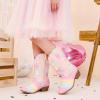 imageSparkly Rhinestone Cowgirl Boots Toddler to Big Kids Mid Calf Zipper Low Heel Pointed Toes Party Birthday Dress UpRainbow Pink