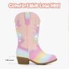 imageSparkly Rhinestone Cowgirl Boots Toddler to Big Kids Mid Calf Zipper Low Heel Pointed Toes Party Birthday Dress UpRainbow Pink