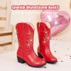 imageSparkly Rhinestone Cowgirl Boots Toddler to Big Kids Mid Calf Zipper Low Heel Pointed Toes Party Birthday Dress UpRed