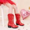 imageSparkly Rhinestone Cowgirl Boots Toddler to Big Kids Mid Calf Zipper Low Heel Pointed Toes Party Birthday Dress UpRed