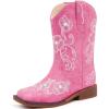 imageGirls Cowboy Boots Classic Western Floral Embroidery Sparkly Rhinestone Little Big Kids Cowgirl Boots Side Zipper Mid Calf Square Toe Toddler Girls Boot Riding Concert Party Wedding HalloweenRose Pink