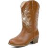 imageSparkly Rhinestone Cowgirl Boots Toddler to Big Kids Mid Calf Zipper Low Heel Pointed Toes Party Birthday Dress UpBrown
