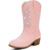 imageSparkly Rhinestone Cowgirl Boots Toddler to Big Kids Mid Calf Zipper Low Heel Pointed Toes Party Birthday Dress UpClassic Pink