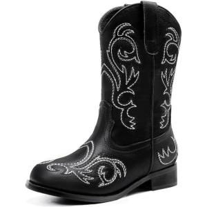 imageCowboy Boots for Girls Boys Kids Cowgirl Riding Boots Square Toe Western Embroidery MidCalf Birthday Party Toddler Big KidBlack