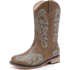 imageCowboy Boots for Girls Boys Kids Cowgirl Riding Boots Square Toe Western Embroidery MidCalf Birthday Party Toddler Big KidClassic Brown