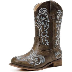 imageCowboy Boots for Girls Boys Kids Cowgirl Riding Boots Square Toe Western Embroidery MidCalf Birthday Party Toddler Big KidDark Brown