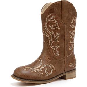 imageCowboy Boots for Girls Boys Kids Cowgirl Riding Boots Square Toe Western Embroidery MidCalf Birthday Party Toddler Big KidVintage Brown