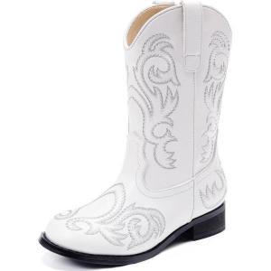 imageCowboy Boots for Girls Boys Kids Cowgirl Riding Boots Square Toe Western Embroidery MidCalf Birthday Party Toddler Big KidWhite