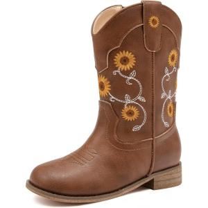 imageFloral Embroidered Girls Cowgirl Boots Western Cowboy Boots For Toddler To Big Kids Square Toe Mid Calf Side Zipper Horse Riding BirthdaySf Brown