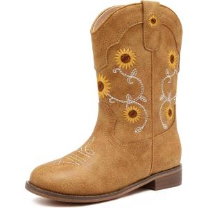 imageFloral Embroidered Girls Cowgirl Boots Western Cowboy Boots For Toddler To Big Kids Square Toe Mid Calf Side Zipper Horse Riding BirthdaySf Light Brown