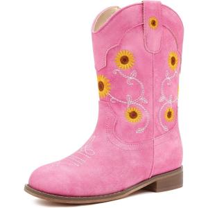 imageFloral Embroidered Girls Cowgirl Boots Western Cowboy Boots For Toddler To Big Kids Square Toe Mid Calf Side Zipper Horse Riding BirthdaySf Rose Pink
