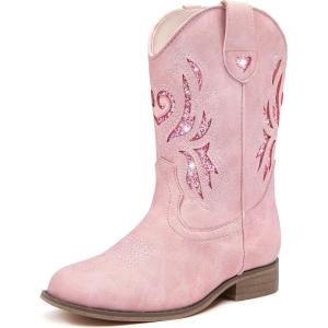 imageGirls Cowgirl Boot Glitter Kids Cowboy Boots Western BoysCowboy Mid Calf Square Toe Toddler Little KidBig Kid Party Birthday Riding ShoesLight Pink