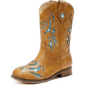 imageGirls Cowgirl Boot Glitter Kids Cowboy Boots Western BoysCowboy Mid Calf Square Toe Toddler Little KidBig Kid Party Birthday Riding ShoesTan Blue