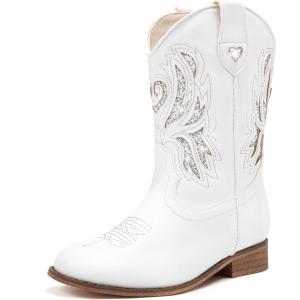 imageGirls Cowgirl Boot Glitter Kids Cowboy Boots Western BoysCowboy Mid Calf Square Toe Toddler Little KidBig Kid Party Birthday Riding ShoesWhite