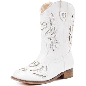 imageGirls Cowgirl Boot Glitter Kids Cowboy Boots Western BoysCowboy Mid Calf Square Toe Toddler Little KidBig Kid Party Birthday Riding ShoesWhite Silver