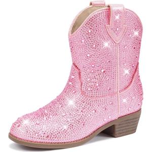 image:imageCowgirl Boots for Girls Rhinestone Cowboy Boot Ankle Booties Sparkly Dress Toddler Little Girl Big Kids Party BirthdayPink